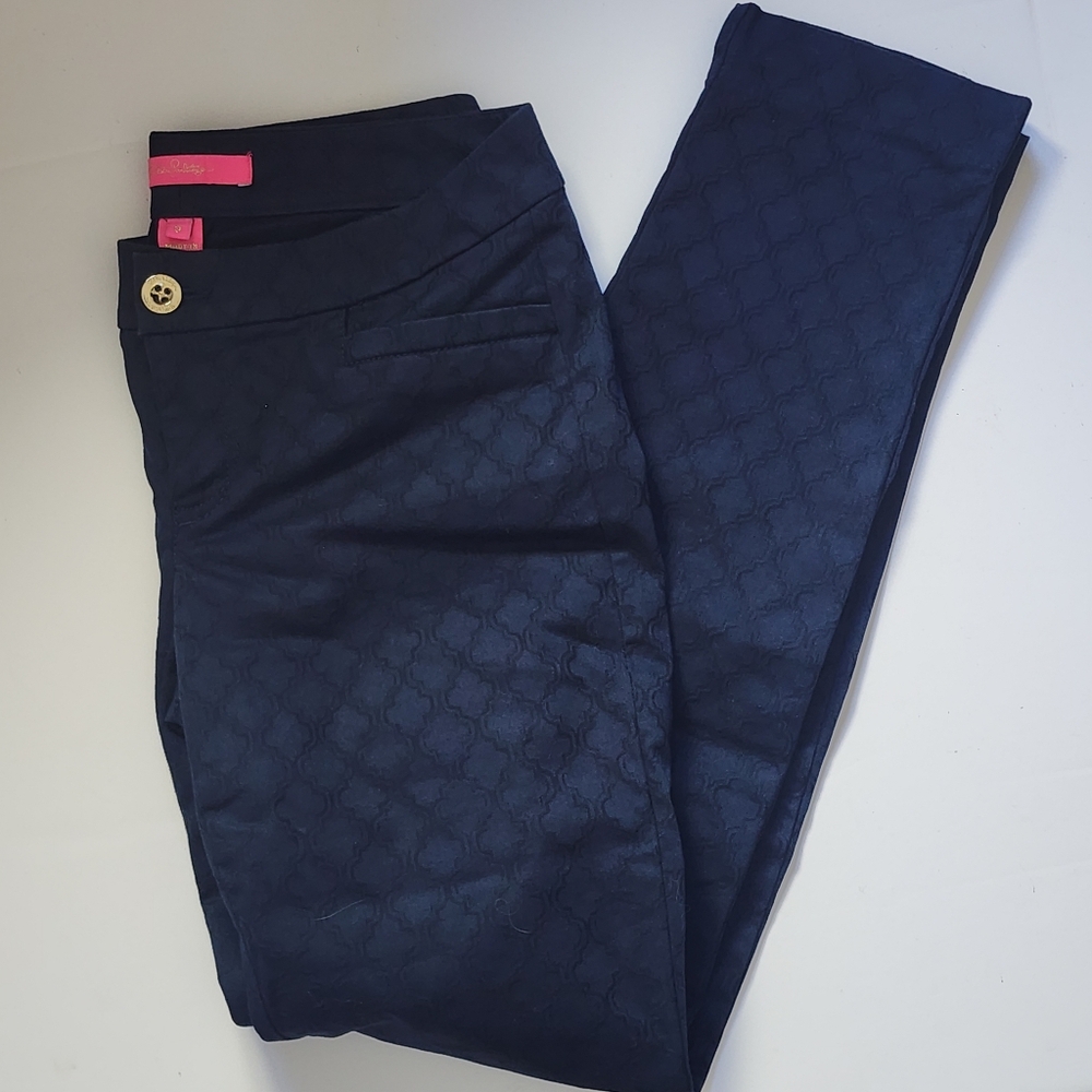 Lily Pulitzer Navy Blue Patterned Skinny Pants Sz 0 - Picture 5 of 12
